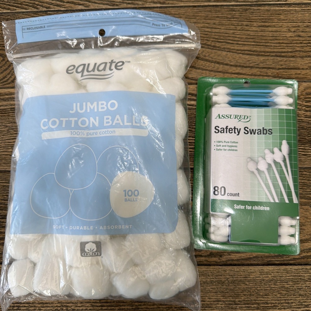 Jumbo Cotton Ball & Safety Swab 100% Cotton Hygiene Set Safer For Kids Soft